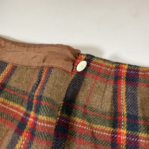 Vintage 90s GAP Wool Wrap Front Fringe Midi Plaid Blanket Skirt , Brown Wms 4 - Picture 9 of 12